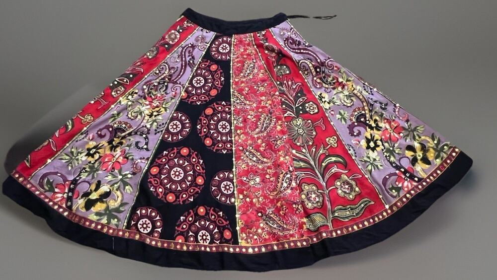 ASHRO Skirt Womens L Patchwork Boho Indie Paisley Sequins Long Flowy Gypsie